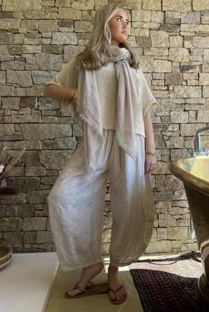 Lalli Damask 7/8 Barrel Leg Pant Stone